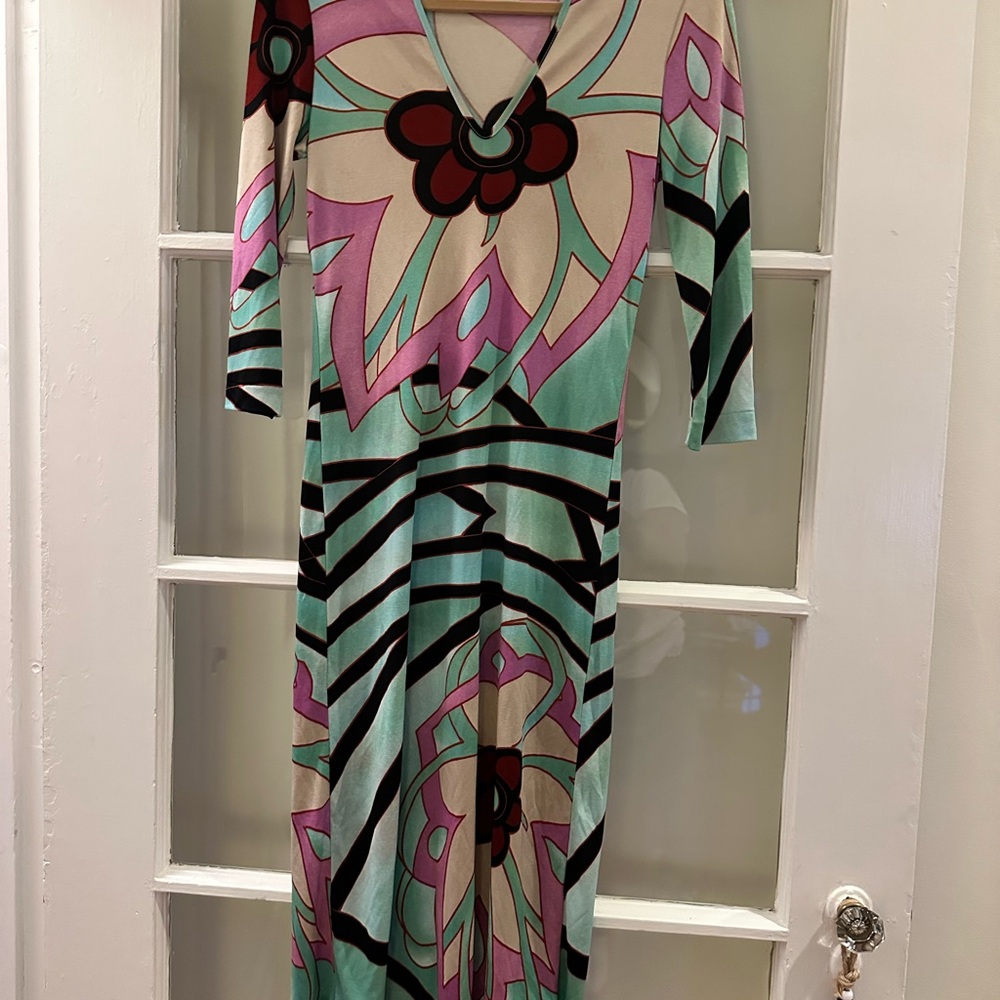 Etro Green and Pink Bodycon Dress Sleeveless V-Neck